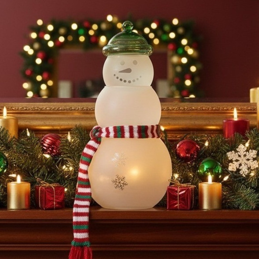Princess House Snowman Candy Jar‎ #PHC22, 4 Piece Set, Green Hat, Holiday Holder